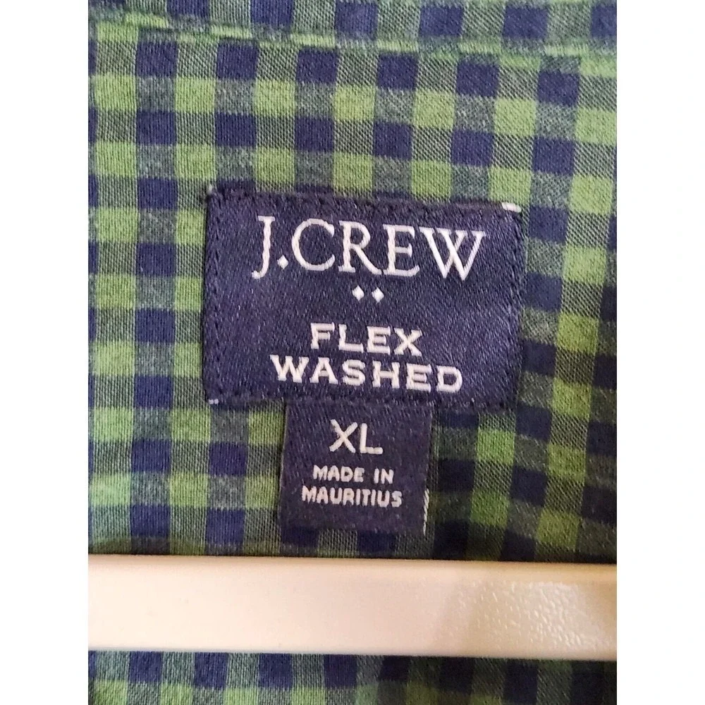J.Crew‎ Flex Washed Slim Fit Gingham Button Down Shirt Mens XL Green Navy Blue